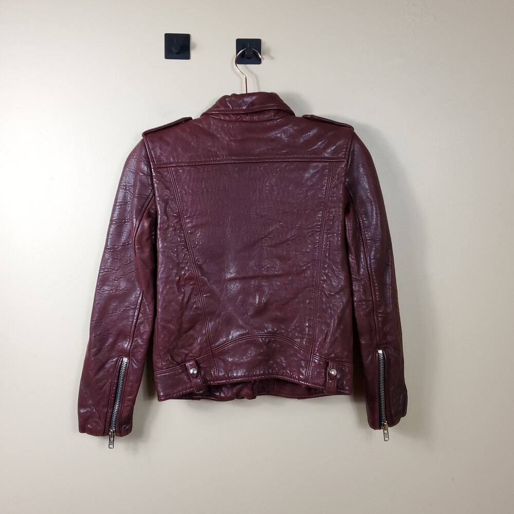 Iro Vintage Red Cropped Lambskin Leather Motorcycle Jacket Size 34/ US2 - Picture 7 of 12